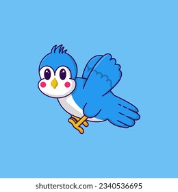 cute cartoon blue bird flying vector illustration