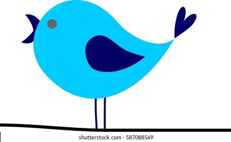 Cute, cartoon blue bird on line