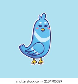 Cute cartoon blue bird in vector illustration. Isolated animal vector. Flat cartoon style