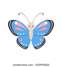 Cute Cartoon Blue Butterfly Isolated Vector Stock Vector (Royalty Free ...