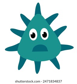 Cute cartoon blue character bacteria, microbe, germ. Microbiology organism. Mascot expressing emotion. Vector children illustration in flat design.