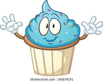 Cute cartoon blue cupcake. Vector clip art illustration with simple gradients. All in a single layer.