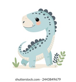 Lindo dinosaurio azul de dibujos animados. Ilustración vectorial aislada sobre fondo blanco.