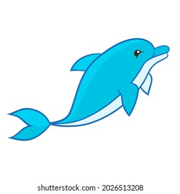 Cute cartoon blue dolphin, isolate on a white background. Vector illustration