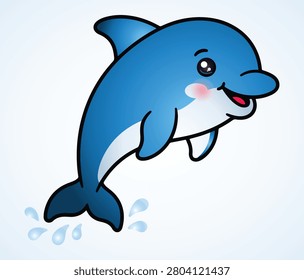 Cute cartoon blue dolphin