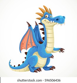 Cute cartoon blue dragon isolated on a white background