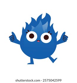 Cute Cartoon Blue Flame Character with Thumbs Up