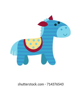 Cute cartoon blue horse animal toy, colorful vector Illustration