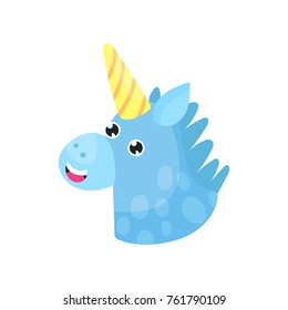 Cute cartoon blue magic unicorn head vector Illustration