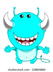 Cute cartoon blue monster. Vector illustration