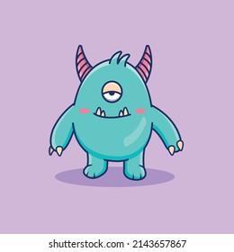 Cute cartoon blue monster in vector illustration. Animal isolated vector. Flat cartoon style