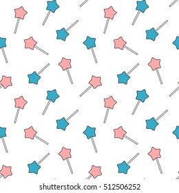 cute cartoon blue pink star lollipop seamless vector pattern background illustration
