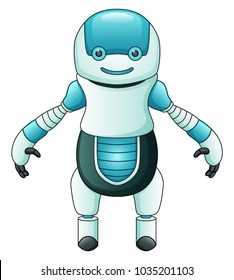 Cute cartoon blue robot isolated on white background