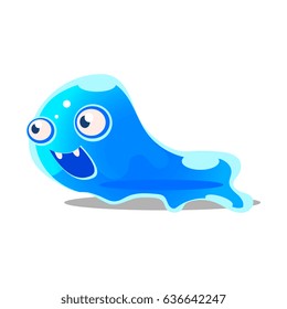 Cute cartoon blue slick monster. Funny bright jelly character vector Illustration