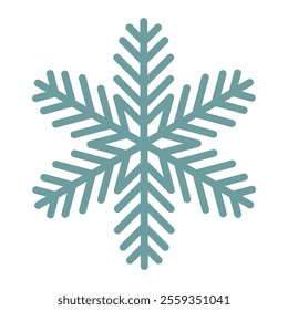 Cute cartoon blue thin line snowflake  in flat style isolated on white background.