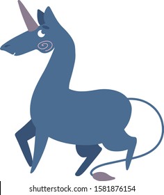 Cute cartoon blue unicorn. Vector illustration, isolated on white. Hand-drawing Illustration. Funny flat unicorn