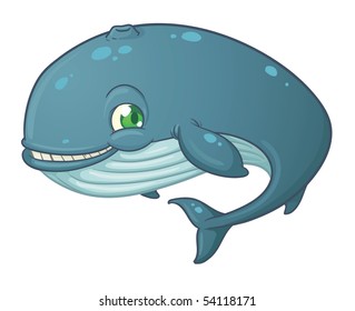 Cute Cartoon Blue Whale Calf. Vector Illustration With Simple Gradients.