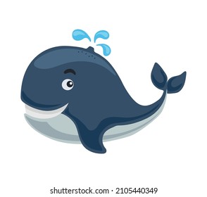 Cute cartoon blue whale on white background vector illustration