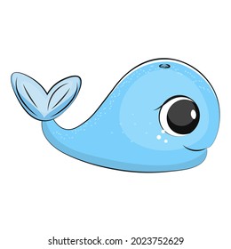 Cute cartoon blue whale. Sea vector illustration.