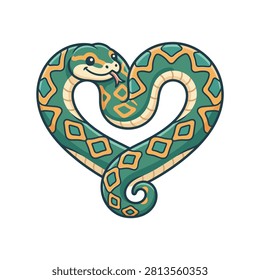 A cute cartoon boa constrictor snake coiled into a heart shape.