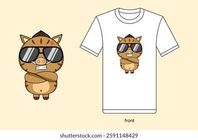 Cute cartoon boar mascot illustration in vector design, with T-shirt mockup. EPS 10