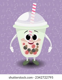 Cute Cartoon Bobba Tea Milk With Music Background Pattern