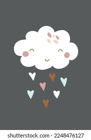 Cute cartoon bohemian kids poster with cloud. Vector print for wall decor in a children's bedroom.