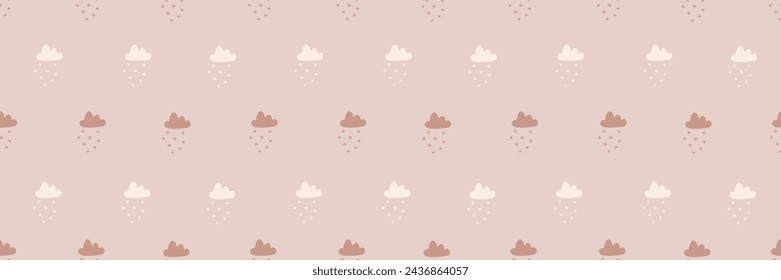 Cute cartoon Bohemian nursery pattern. Boho vector print for wall decor in childrens bedroom. Seamless pattern with cartoon cloud
