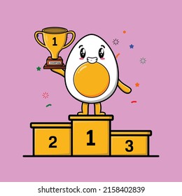 Cute cartoon boiled egg as the first winner with happy expression in 3d modern style design