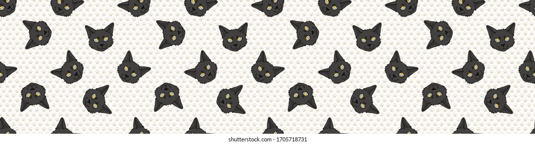 Cute cartoon Bombay cat face seamless border pattern. Pedigree kitty breed domestic kitty background. Cat lover Asian purebred washi ribbon. Feline EPS 10 trim. 