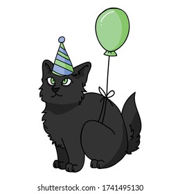 Cute cartoon bombay kitten with party hat vector clipart. Pedigree kitty breed for cat lovers. Celebration cat for pet parlor illustration mascot. Isolated feline housecat. EPS 10.