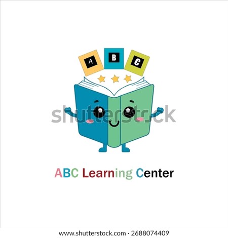 Cute cartoon book character for abc learning center isolated on white background vector design
