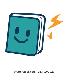 Cute cartoon book character with a smiling face in a flat vector style. Ideal for educational materials, school posters, learning apps, children’s content, and library visuals