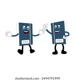 Cute cartoon book set character with different emotions and in action. Collection of cartoon,retro, groovy characters.  Vector flat icons set isolated on white background.