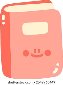 Cute cartoon book with smiling face, featuring soft pink cover and simple design. This playful illustration evokes sense of joy and creativity, perfect for educational themes
