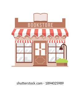 Cute Cartoon Book Store  Facade Detailed Vector Illustration.  Book Shop Isolated On White Background. Building Exterior 