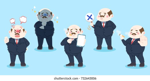 cute cartoon boss on the blue background