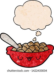 cute cartoon bowl of cereal with thought bubble in grunge texture style