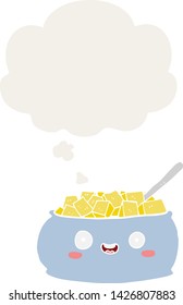 cute cartoon bowl of sugar with thought bubble in retro style