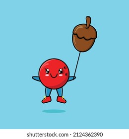 Cute cartoon bowling ball floating with acorn balloon cartoon vector illustration 