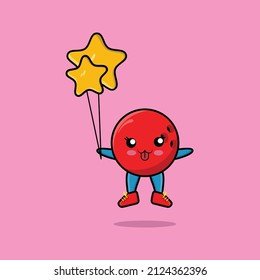 Cute cartoon bowling ball floating with star balloon cartoon vector illustration 