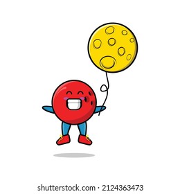 Cute cartoon bowling ball floating with moon balloon cartoon vector illustration 