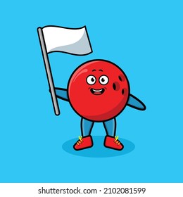 Cute cartoon Bowling ball mascot character with white flag in modern design for t-shirt, sticker, logo element