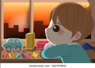 cute cartoon boy with autism awareness concept