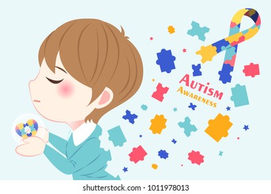 cute cartoon boy with autism awareness concept