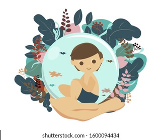 Cute cartoon boy with autism awareness concept.
Autism. Child play alone as a symptom of mental health disease. Early signs of autism syndrome in children. It is isolated on white.