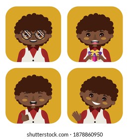 Cute cartoon boy avatar set, illustration on white background.