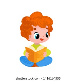 Cute cartoon boy with a book. Vector illustration for children's books. 