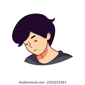 Cute cartoon boy with brown hair smiling happily icon isolated