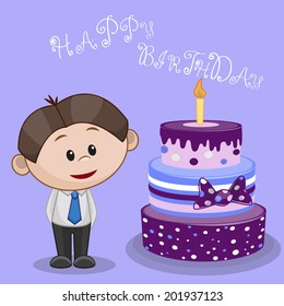 Cute cartoon boy with cake